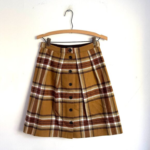 J Crew Brown Plaid Pleated Mini Skirt - Picture 1 of 5